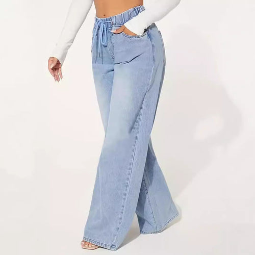 25 Edition – High Waist Drawstring Wide Leg Jeans – Light Blue